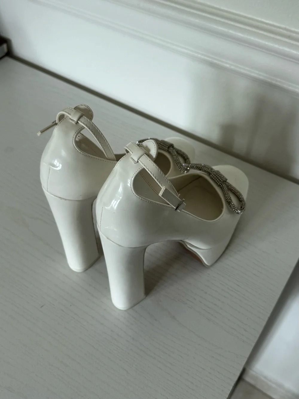 Call It Spring Platform Ankle-Strap Pumps with Rhinestone Bow